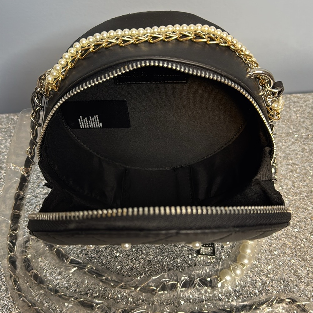 Badgley Mischka Black Quilted Mini Crossbody Bag with Gold and Silver Chains - Picture 7 of 9